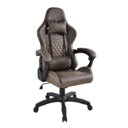 Hnědá otočná koženková kancelářská židle, nastavitelné polštářky