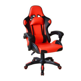 Levné ergonomické otočné křeslo s kolečky červená / černá, PVC kůže