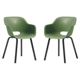2x designové plastové jídelní křeslo olivově zelené venkovní + vnitřní