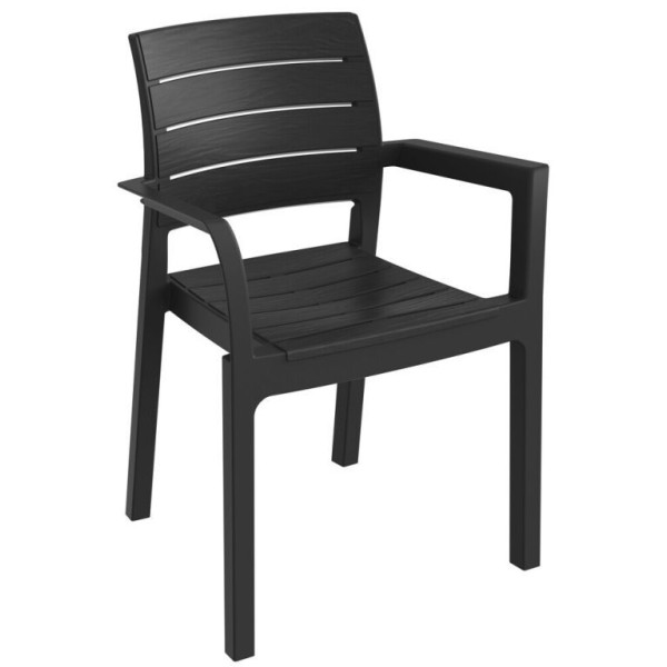 Moderní plastové zahradní křeslo grafitové s područkami, stohovatelné