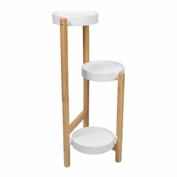 Ozdobný stojan na 3 květiny do bytu bambus hnědý / bílá, výška 70 cm
