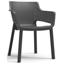 Venkovní designové plastové křeslo s nízkým opěradlem grafit tmavě šedý