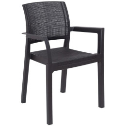 Grafitově šedé křeslo na terasu / balkon / zahradu, plast + imitace textilie