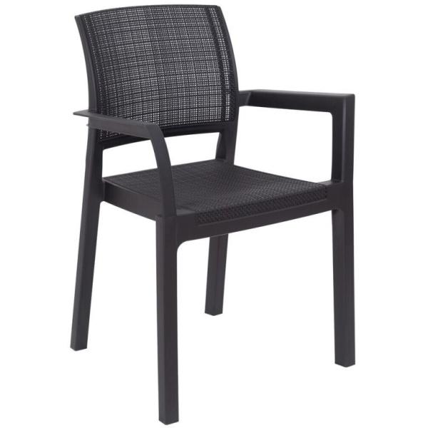 Grafitově šedé křeslo na terasu / balkon / zahradu, plast + imitace textilie