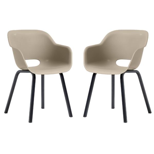 2x designové moderní zahradní křeslo plast + kovové nohy, krémové
