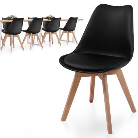 8x skandinávská židle plast + dřevěné nohy buk, černá / hnědá