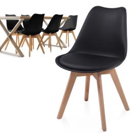 6x skandinávská židle plast + dřevěné nohy buk, černá / hnědá
