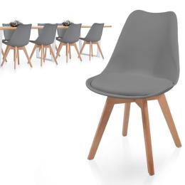 8x šedá jídelní židle plast / dřevo ve skandinávském vzhledu, čalouněný sedák 