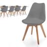 8x šedá jídelní židle plast / dřevo ve skandinávském vzhledu, čalouněný sedák 