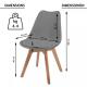 8x šedá jídelní židle plast / dřevo ve skandinávském vzhledu, čalouněný sedák 