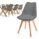 6x šedá jídelní židle plast / dřevo ve skandinávském vzhledu, čalouněný sedák 