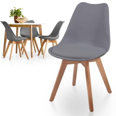 4x šedá jídelní židle plast / dřevo ve skandinávském vzhledu, čalouněný sedák 