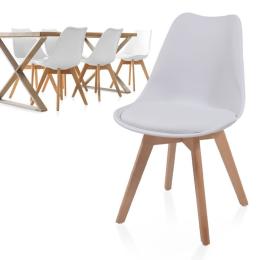 6x bílá jídelní židle plast / dřevo ve skandinávském vzhledu, čalouněný sedák