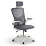 Otočná kancelářská židle s polohovací opěrkou hlavy a područkami, bílá / šedá síťovina