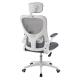 Otočná kancelářská židle s polohovací opěrkou hlavy a područkami, bílá / šedá síťovina
