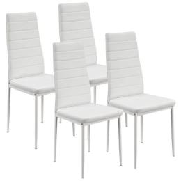 Sada jídelních židlí 4 ks čalouněné koženkou bílé s vysokým opěradlem
