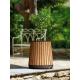 Velký designový kulatý venkovní květináč plastový ve vzhledu dřeva hnědý 51x51x62 cm