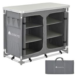 Skládací kempingová kuchyňka s policemi s stolem šedá 97x50x78 cm