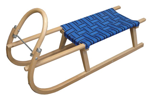Dřevěné sáňky s textilním sedákem 110 cm, modré