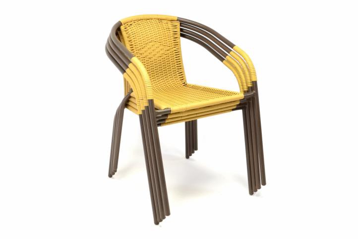 Venkovní židle s ocelovým rámem, ratanový výplet, béžová