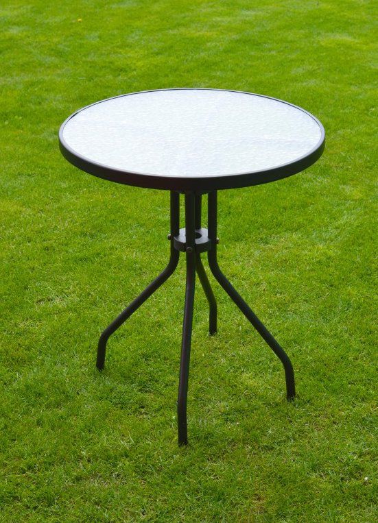 Kovový zahradní stůl kruhový se skleněnou deskou