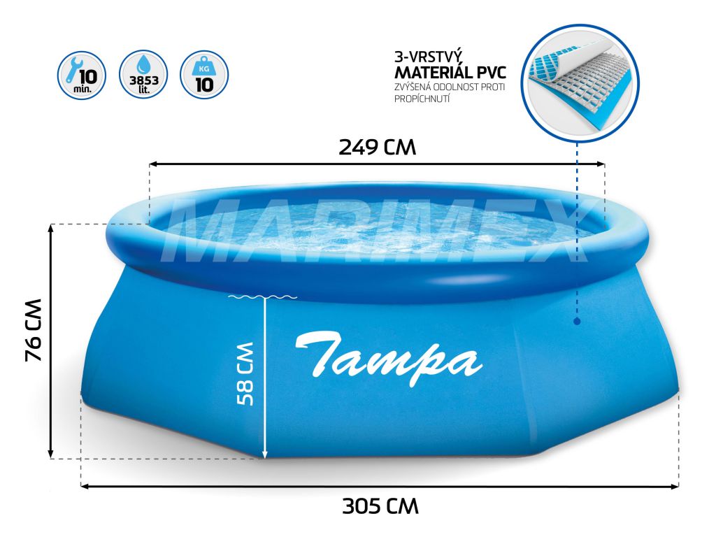 Kulatý bazén s nafukovacím kruhem, bez filtrace 3,05x0,76 m