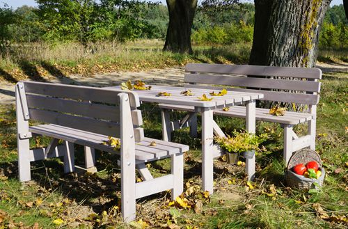 Zahradní stůl z masivního dřeva, obdélníkový, šedý, 150 cm