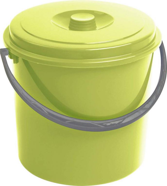 Plastový kulatý kyblík s víkem, zelený, 10 litrů