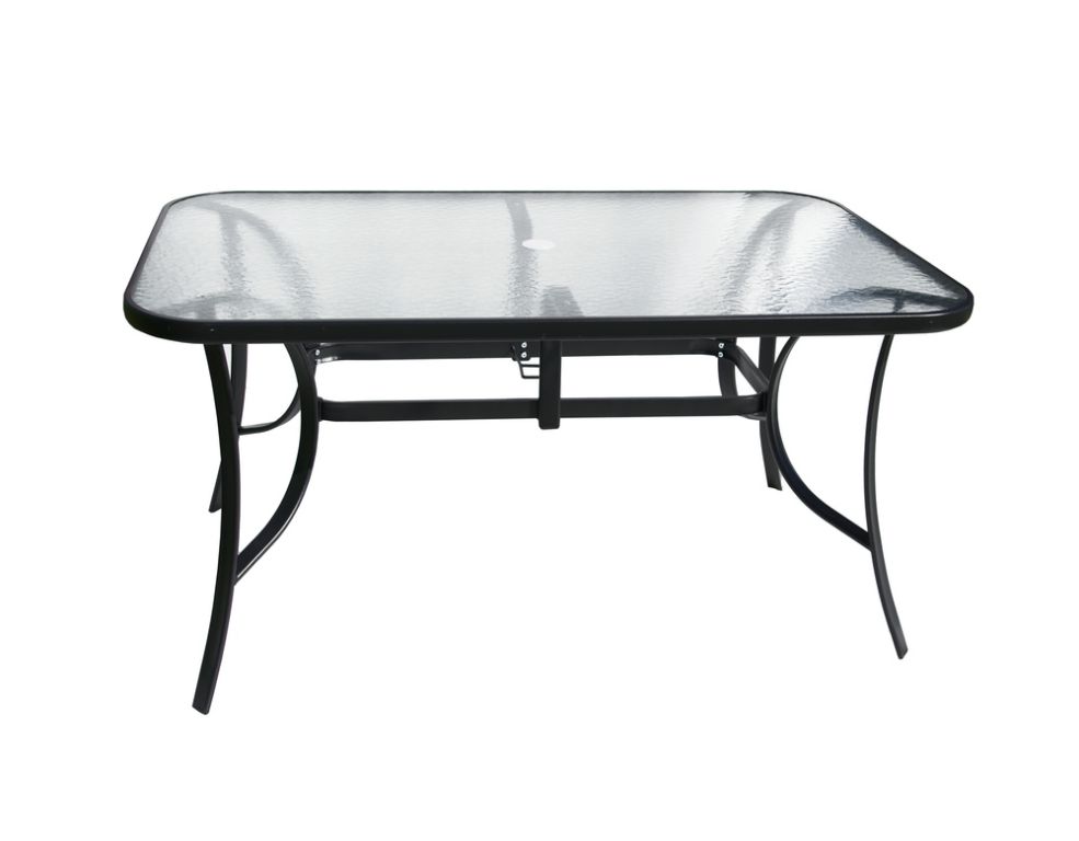 Elegantní zahradní stolek se skleněnou deskou, obdélníkový