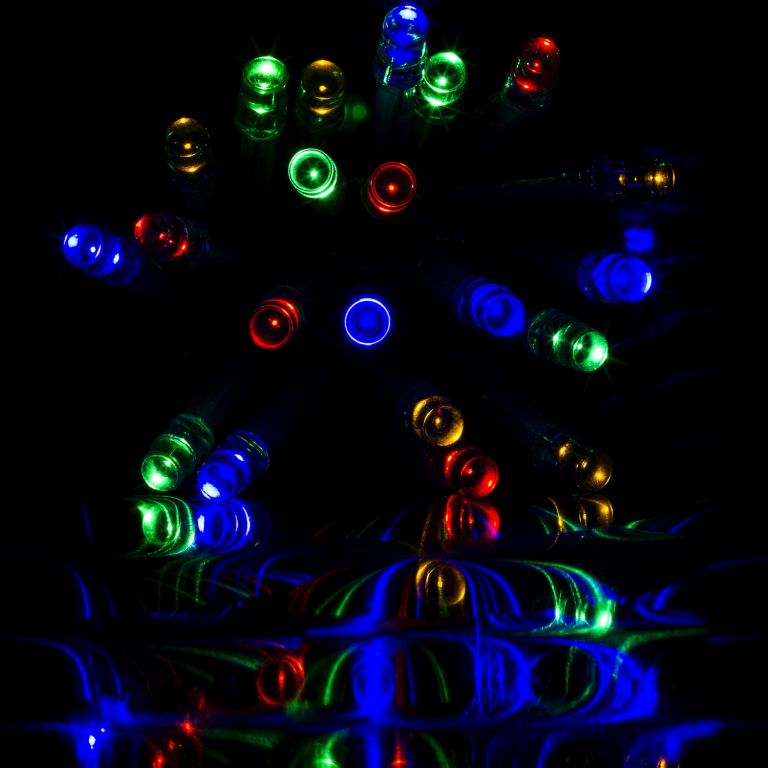 Vánoční LED řetěz blikající - 8 funkcí, venkovní / vnitřní, barevný, průhledný kabel, ovladač, 20 m