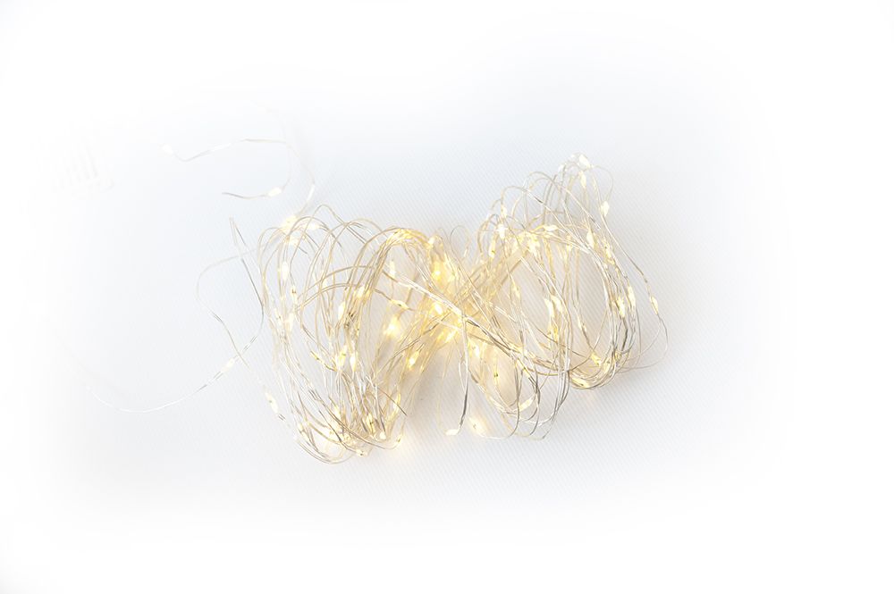 Vánoční LED světelný řetěz na drátku, teple bílé diody, časovač, 7,9 m