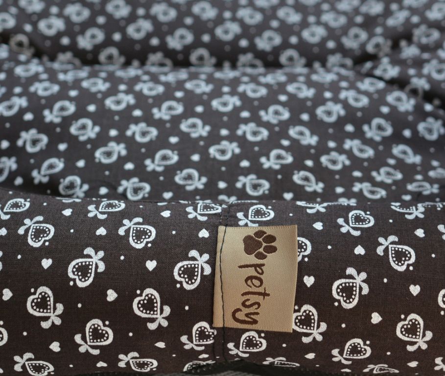 Polstrovaný pelíšek pro psa s okrajem, hnědá + ornament, 65x50 cm