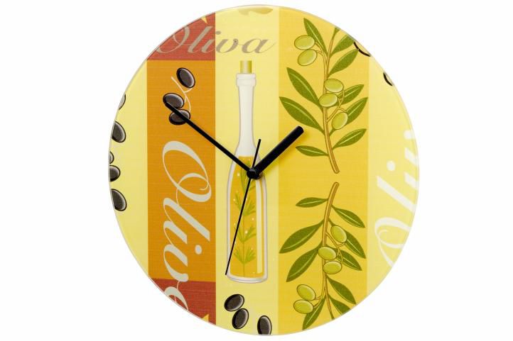 Designové nástěnné hodiny s obrázkem- olivový olej, průměr 27 cm