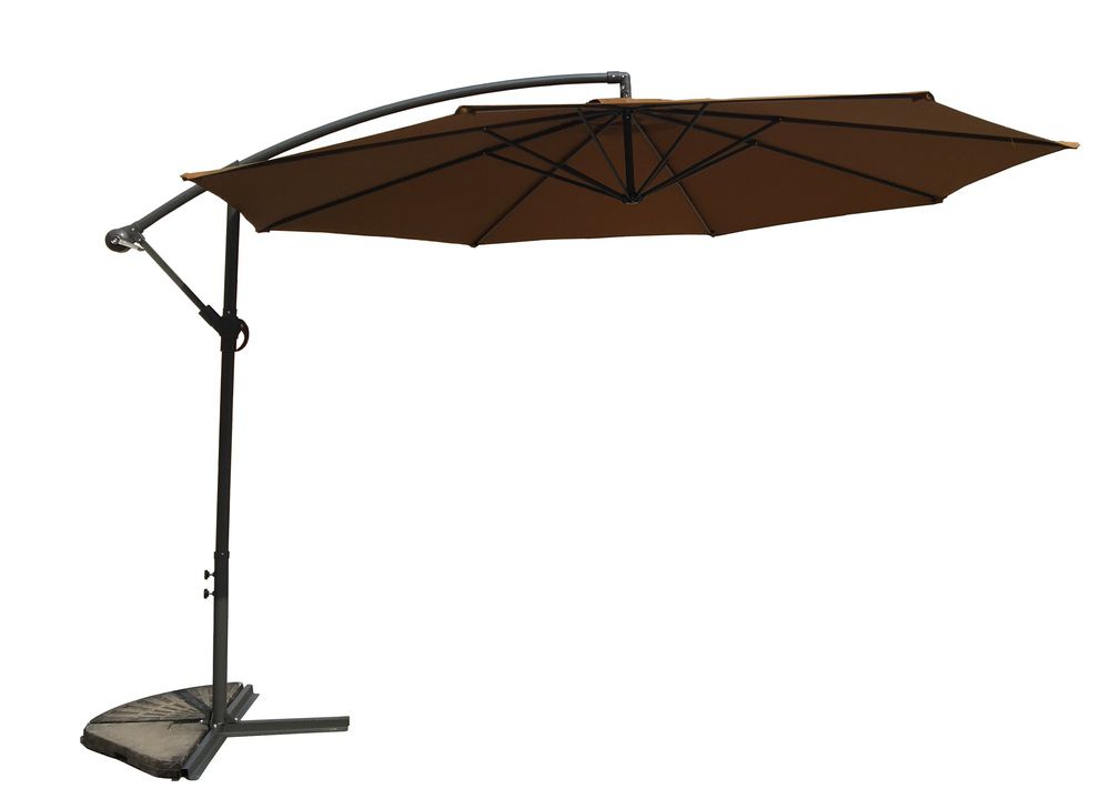 Slunečník s boční konstrukcí, nastavitelný, ruční klika, vč. stojanu, hnědý, 3,5 m