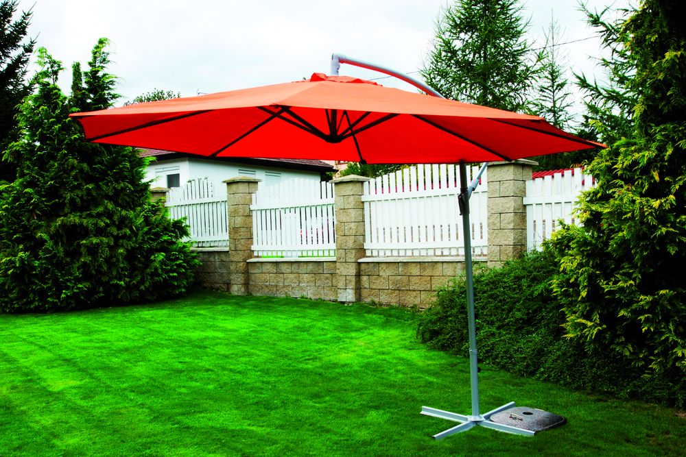 Moderní zahradní slunečník kulatý, boční stojan, průměr 3 m, terakota (červený)