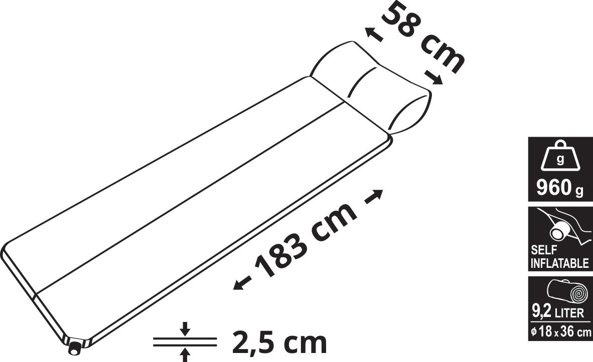 Samonafukovací karimatka s polštářem, maskáčový vzor, 183x58x2,5cm