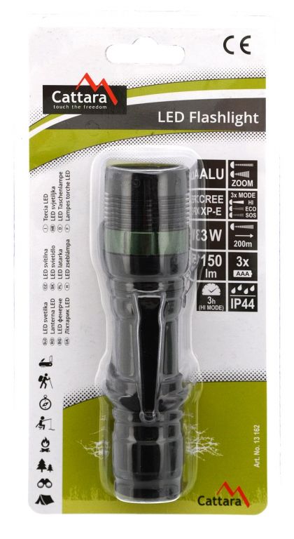 Malá kapesní baterka / svítilna s LED diodou, zoom, IP44, 150lm