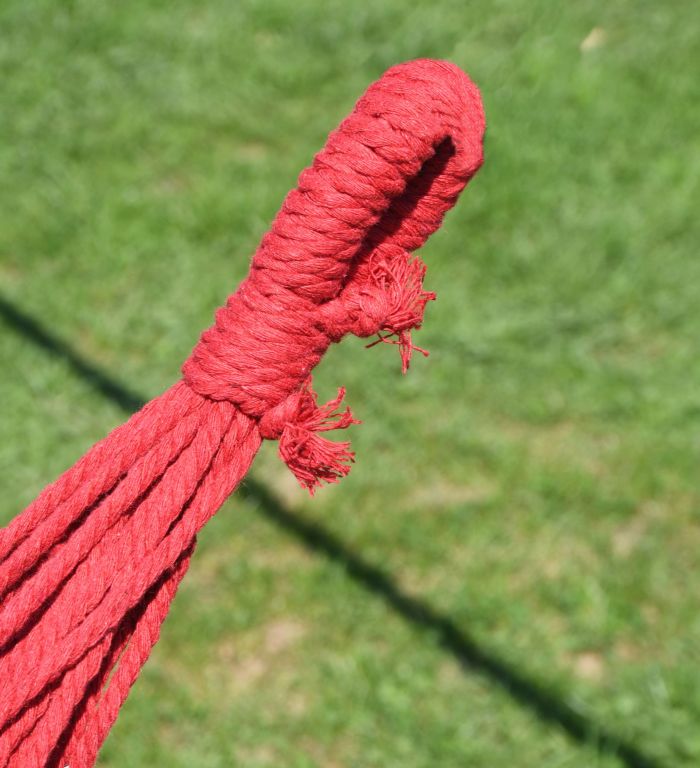 Textilní houpací síť k zavěšení + přenosný vak, červená / žlutá, 200x100 cm