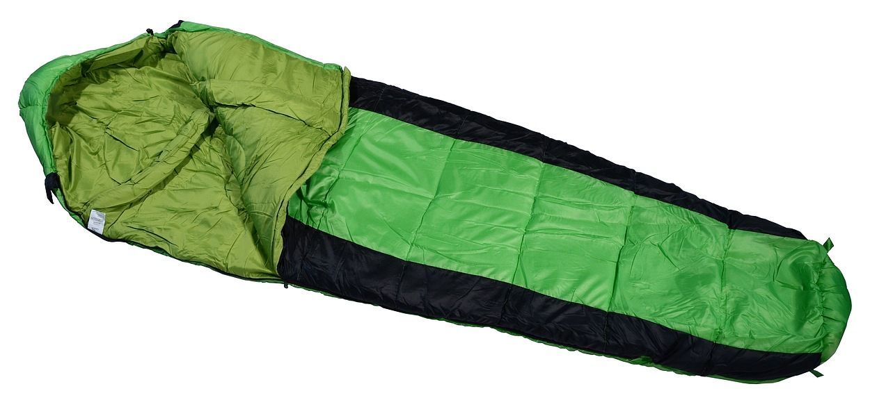 Mumiový spací pytel se stahovací kapucí, černá / zelená, 0°C