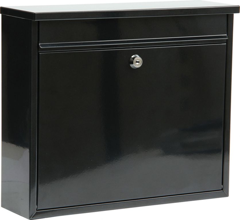 Obdélníková poštovní schránka venkovní / vnitřní, ocel, černá, 31x36 cm