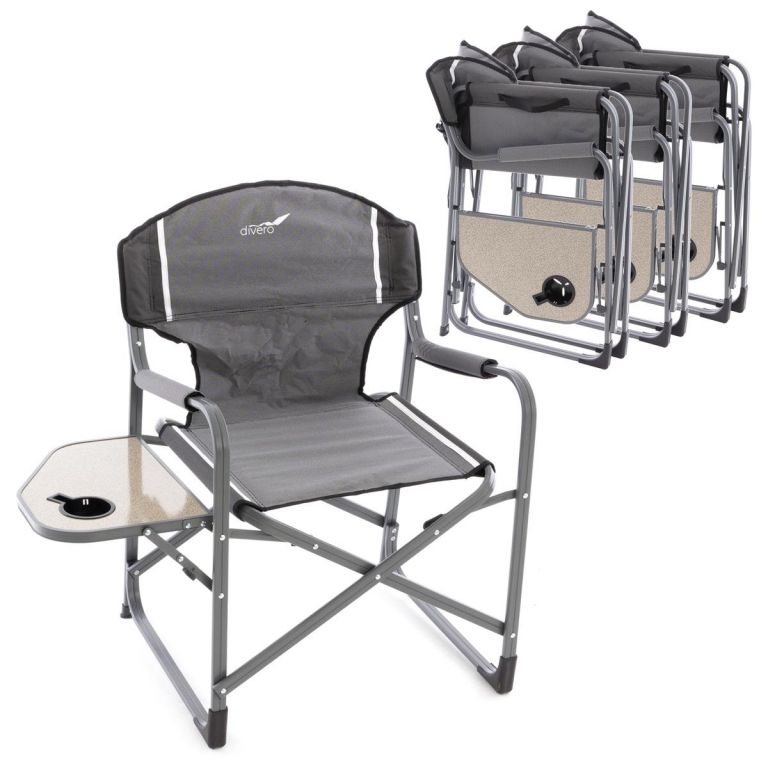 4 ks hliníková skládací kempinková židle se sklopným stolkem, nosnost 110 kg
