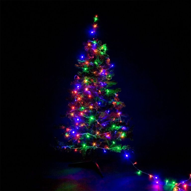 Vánoční řetěz na stromeček / zahradu, barevný, průhledný kabel, DO, 60 m