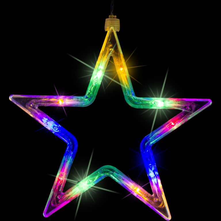 Vánoční osvětlení do okna- řetěz s hvězdami barevný, 8 funkcí, DO, 80 cm