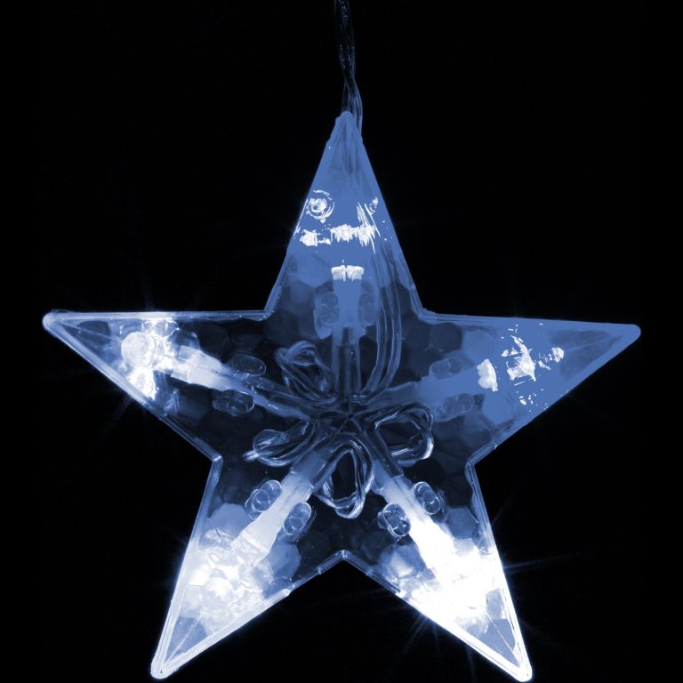 Vánoční osvětlení do okna- řetěz s hvězdami st. bílý, 8 funkcí, DO, 80 cm