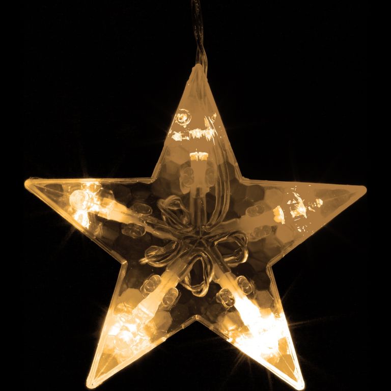 Vánoční osvětlení do okna- řetěz s hvězdami tep. bílý, 8 funkcí, DO, 80 cm