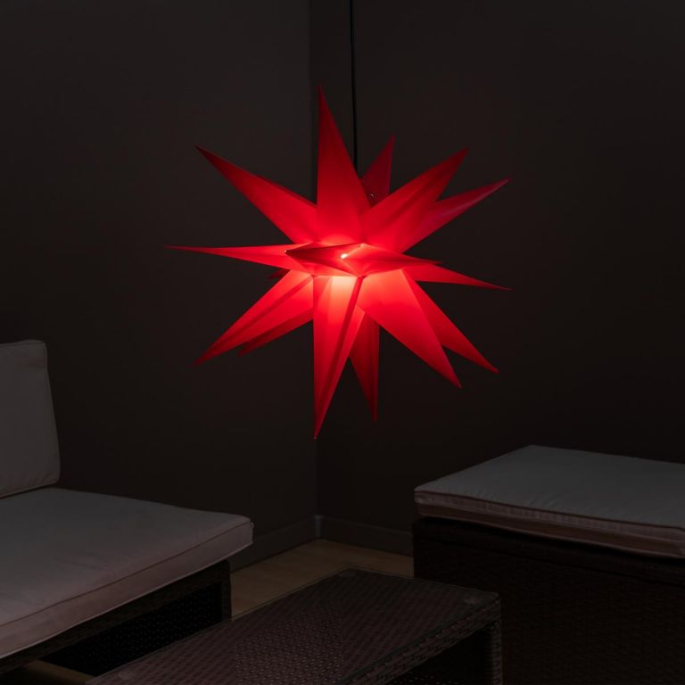 Vánoční svítící hvězda k zavěšení do bytu (vnitřní), na baterie, červená, 55 cm