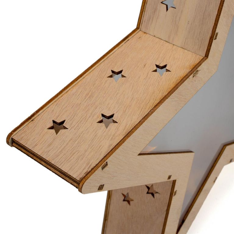 Dřevěná vánoční hvězda k postavení / zavěšení, na baterie, dřevěná, vnitřní, 35 cm