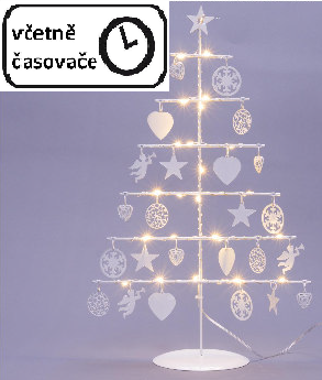 Kovový vánoční dekorativní stromek osvětlený na baterie, vnitřní, 25 LED, 42 cm, bílý