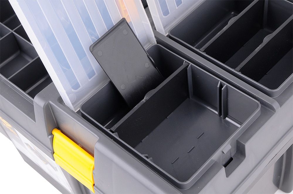 Plastový box na nářadí se 2 organizéry na spoj. materiál, madlo, 58x28x28,5cm