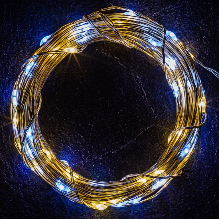 2x vánoční světelný řetěz venkovní / vnitřní - drátek s LED diodami, teple / studeně bílá, 200 LED, 20 m